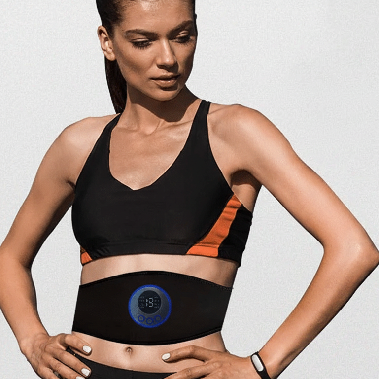 Portable EMS trainer for abdominal muscle stimulation. Achieve a stronger core workout at home with this fitness device.