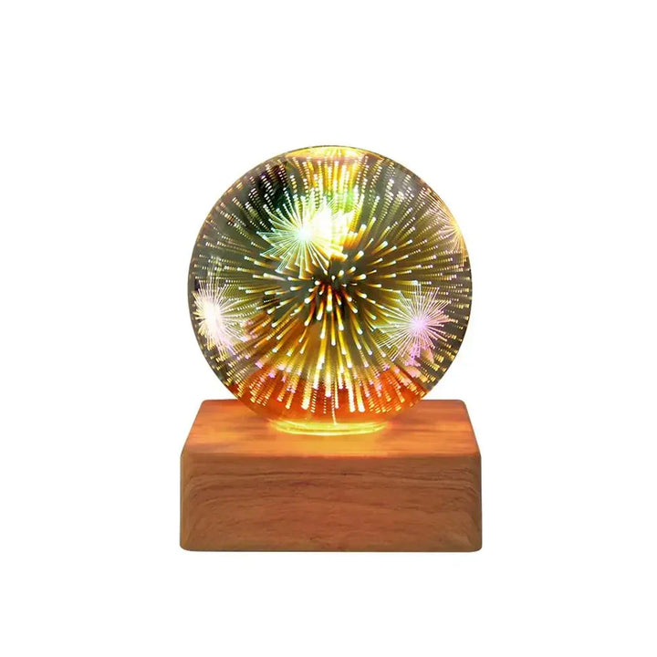 Modern crystal ball lamp with a mesmerizing 3D firework effect, an elegant USB night light for ambient home decor.