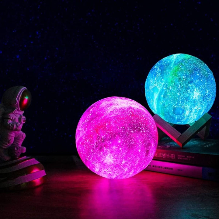 Decorative moon lamp, an immersive 3D night light featuring 16 dynamic colors, ideal for any room.