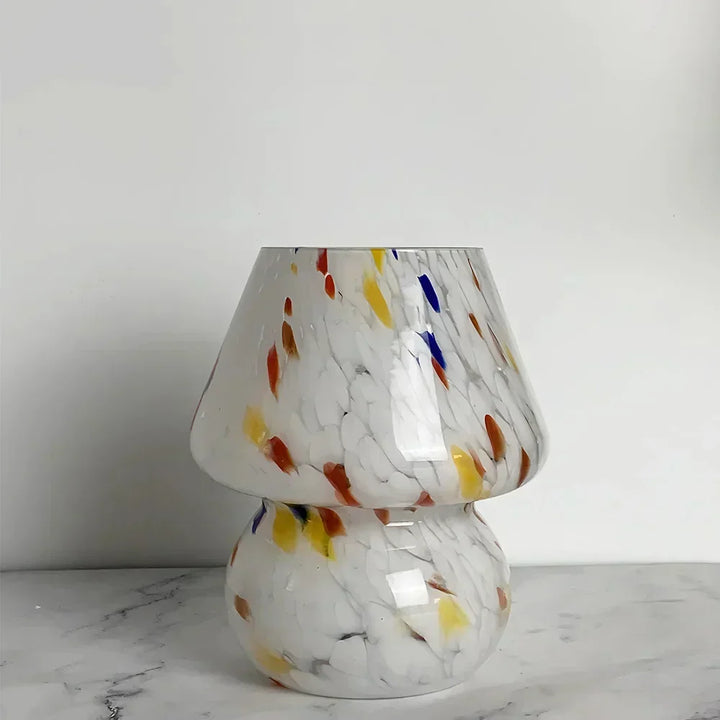 Cozy glass mushroom table lamp, creating soft accent lighting & a magical ambiance.