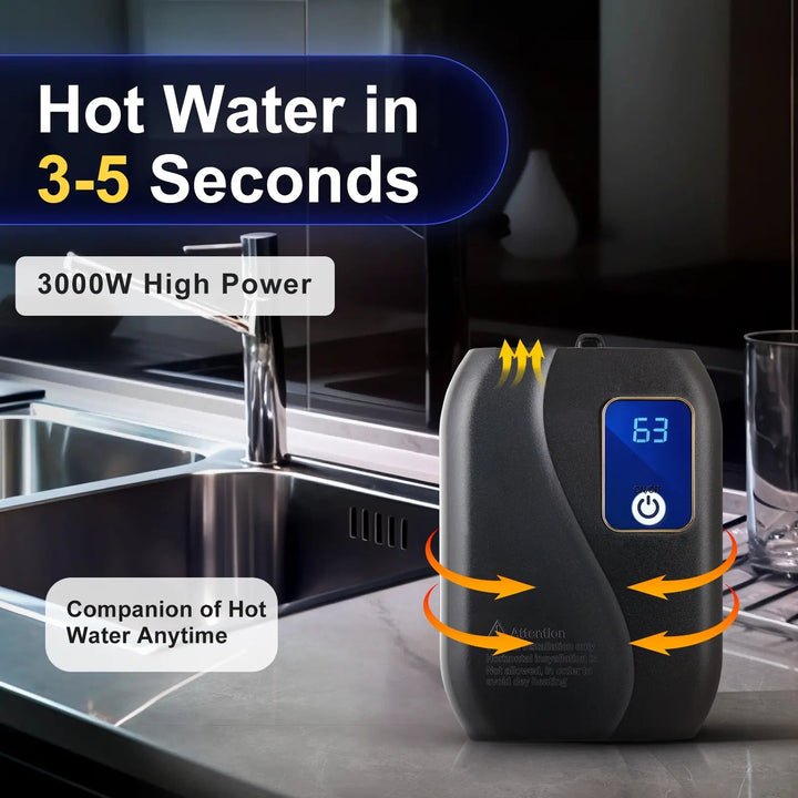 Advanced electric tankless water heater provides energy-efficient, on-demand hot water for home. Modern appliance.