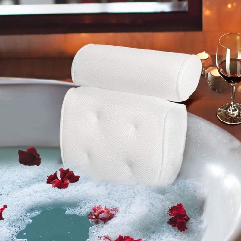 Soft ergonomic bath headrest and neck support cushion for spa-like relaxation, ideal for ultimate bathroom comfort.