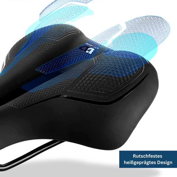 Advanced comfort bike saddle, suitable for urban commuting and road biking, in black finish.