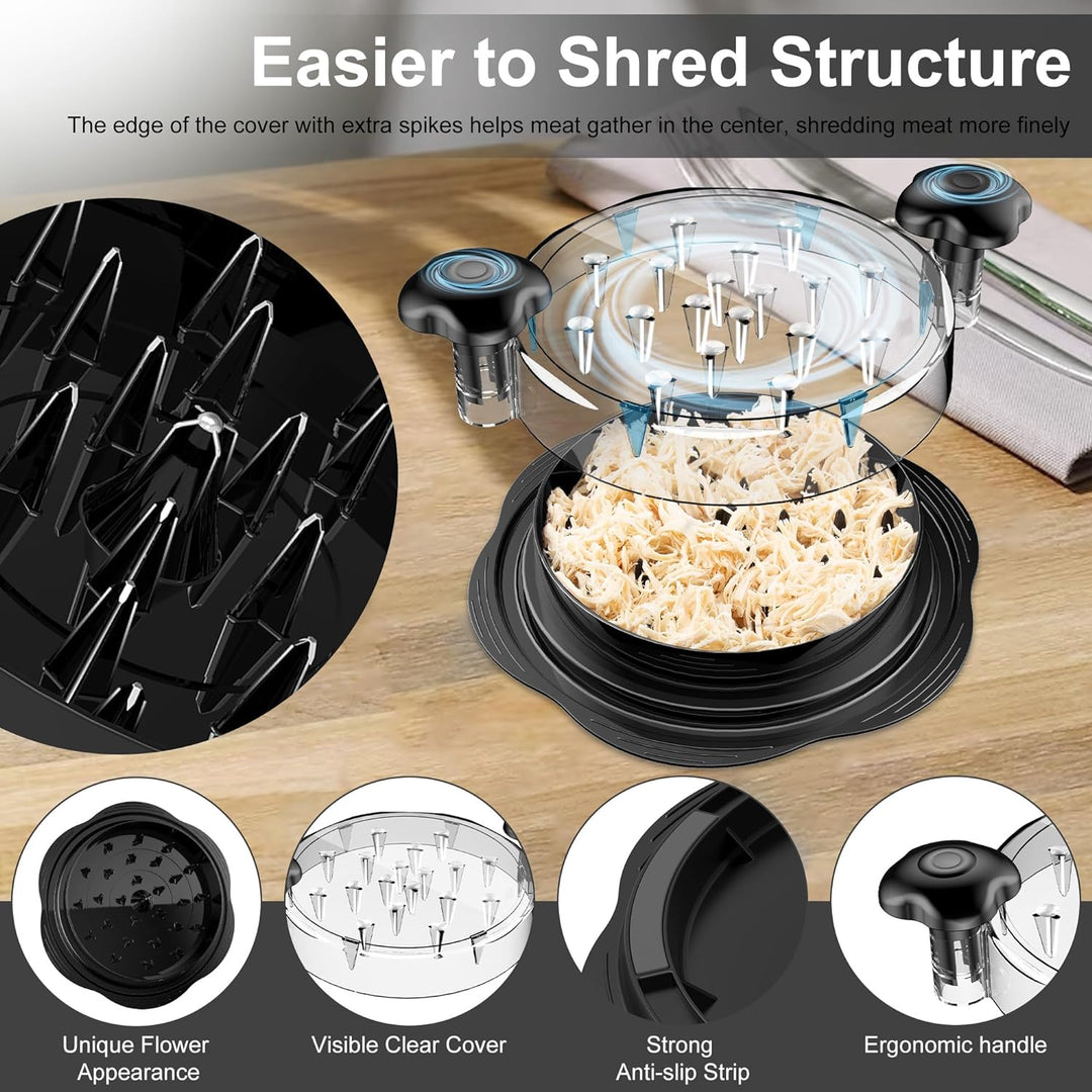 Shredding cooked chicken with the manual ErgoShredder, a versatile kitchen gadget for quick meals.