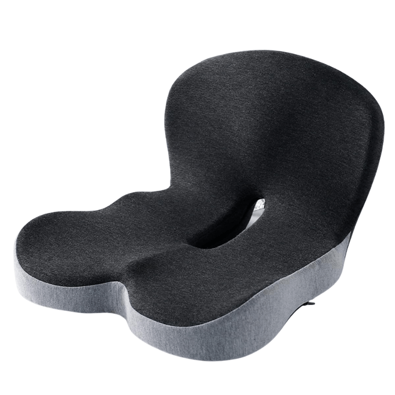 Desk accessory: ergonomic memory foam cushion for improved focus & back pain prevention.