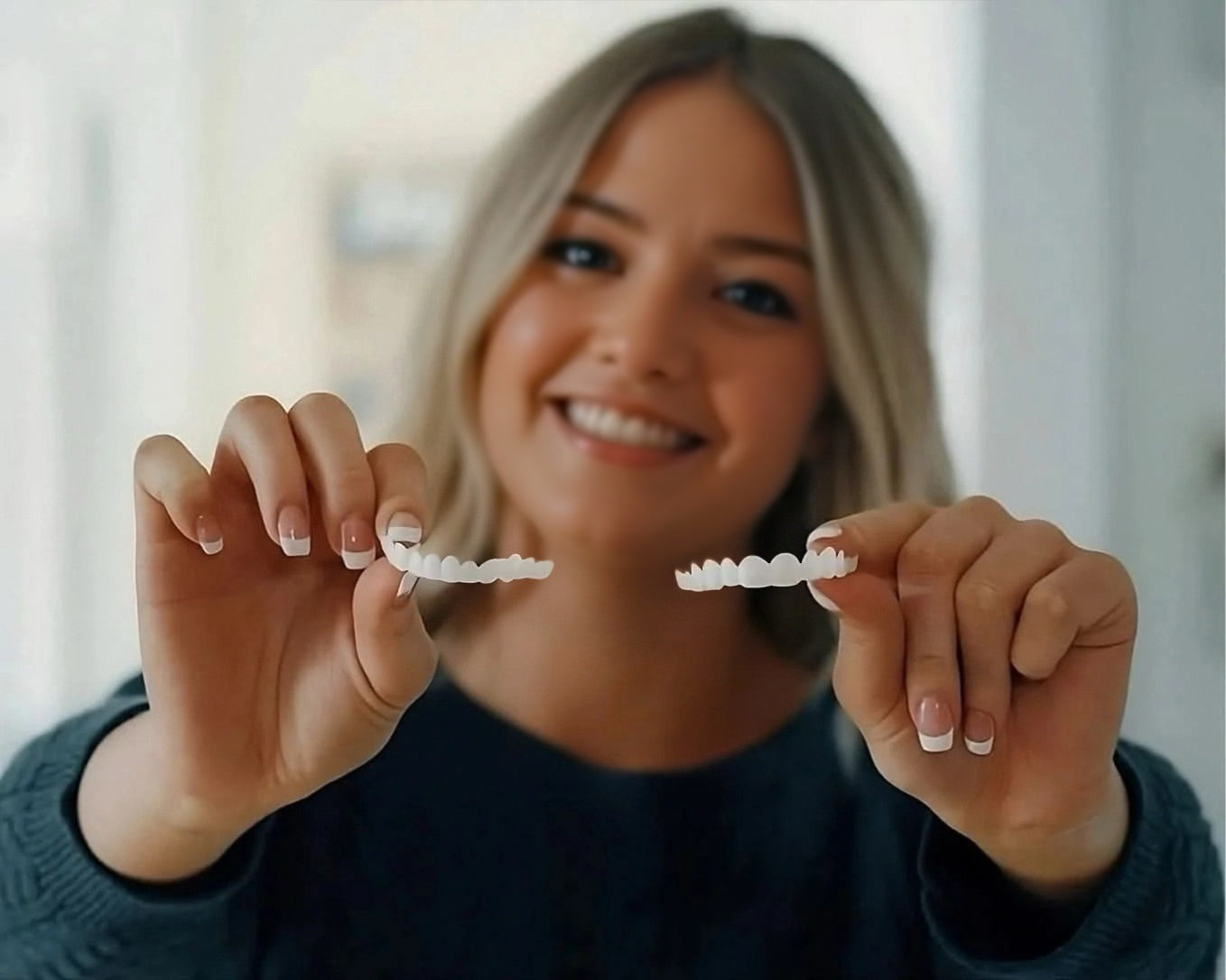 "Faccette dentali unisex clip-on con finitura bianca naturale, aspetto realistico e vestibilità confortevole per sorrisi perf