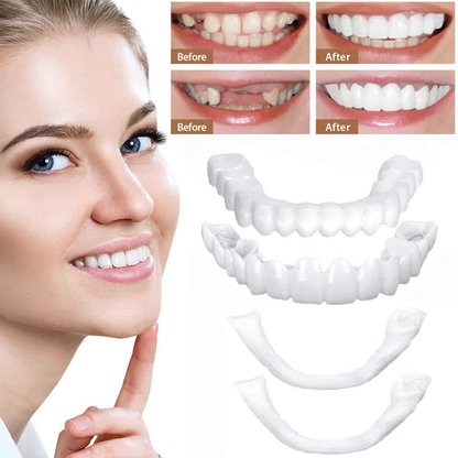 "Faccette dentali unisex clip-on con finitura bianca naturale, aspetto realistico e vestibilità confortevole per sorrisi perf