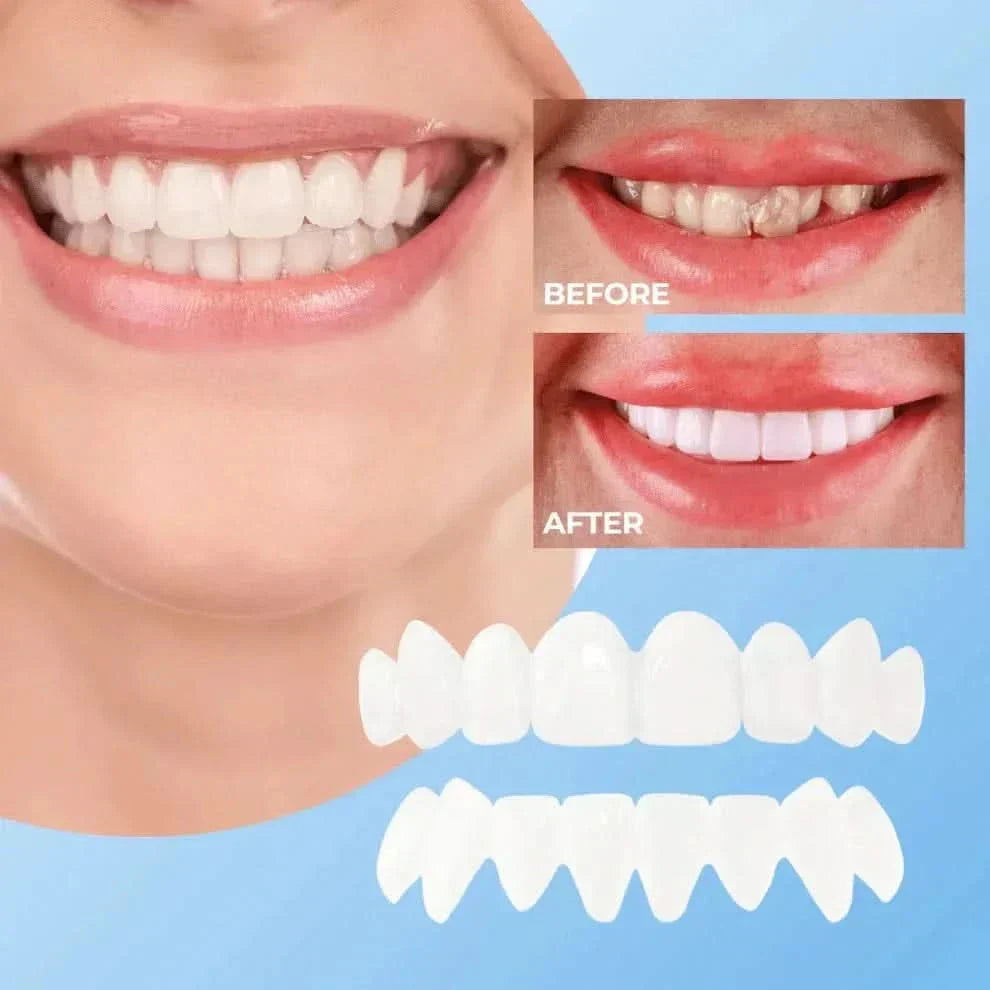 "Faccette dentali unisex clip-on con finitura bianca naturale, aspetto realistico e vestibilità confortevole per sorrisi perf