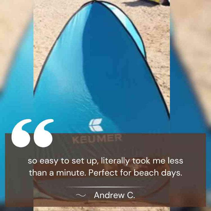Durable pop-up beach tent stakes and ropes, securing family shelter against wind and elements
