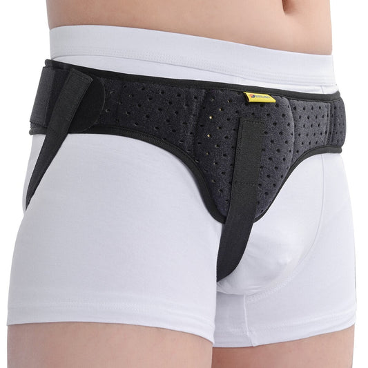 Fascia supporto inguinale regolabile unisex, con cuscinetto di compressione per comfort e sollievo ernia discreto sotto i ves