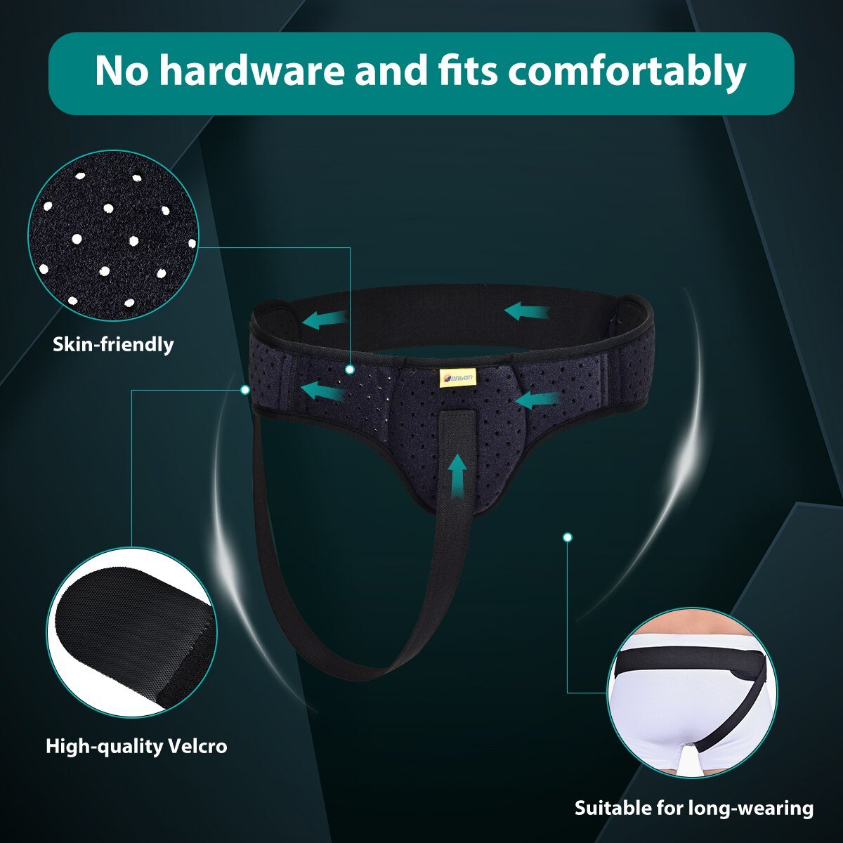 Fascia supporto inguinale regolabile unisex, con cuscinetto di compressione per comfort e sollievo ernia discreto sotto i ves