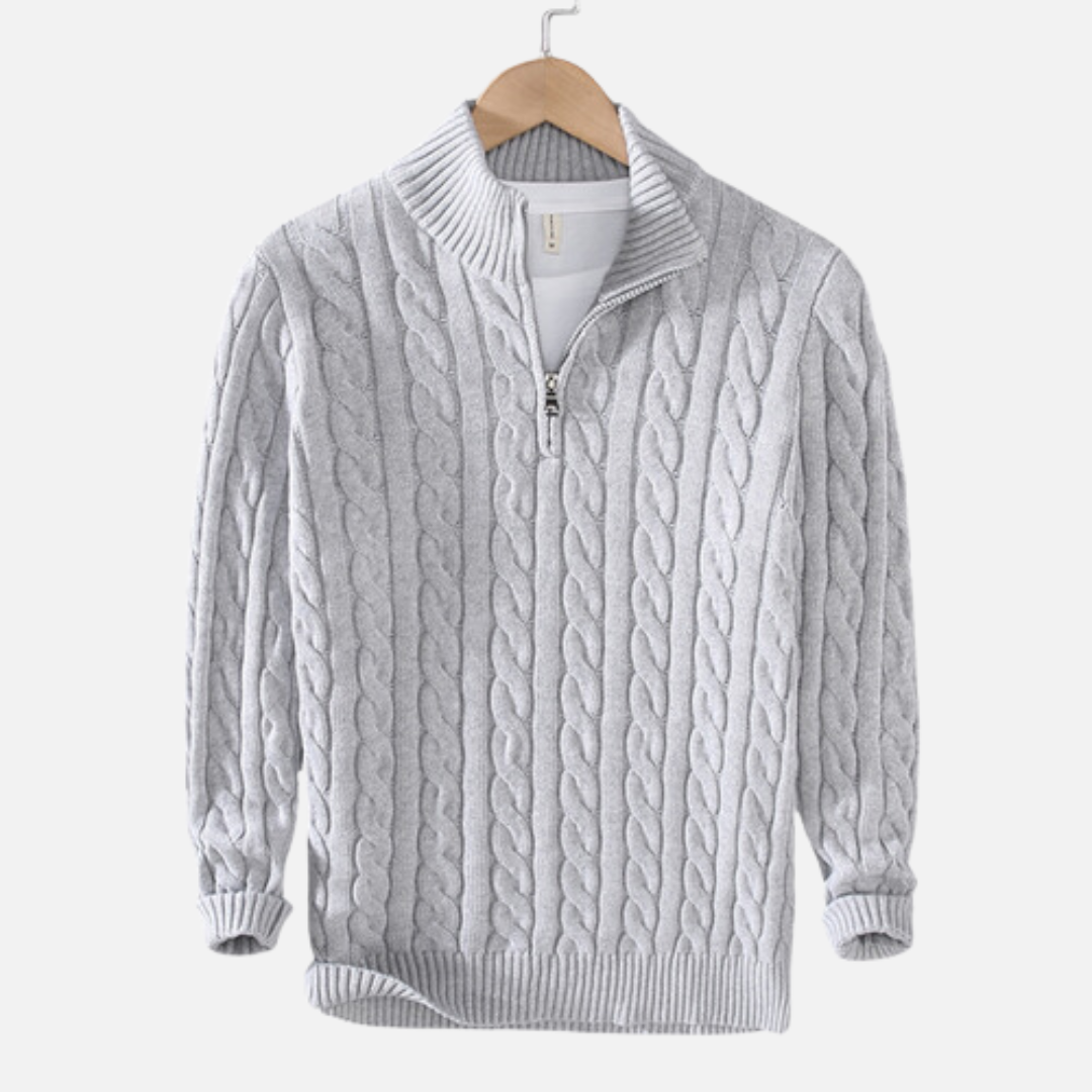 Felpa mezza zip uomo elegante in cotone, colore classico, polsini a coste, design sofisticato per lavoro e tempo libero.