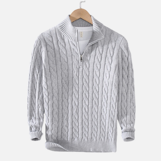 Felpa mezza zip uomo elegante in cotone, colore classico, polsini a coste, design sofisticato per lavoro e tempo libero.