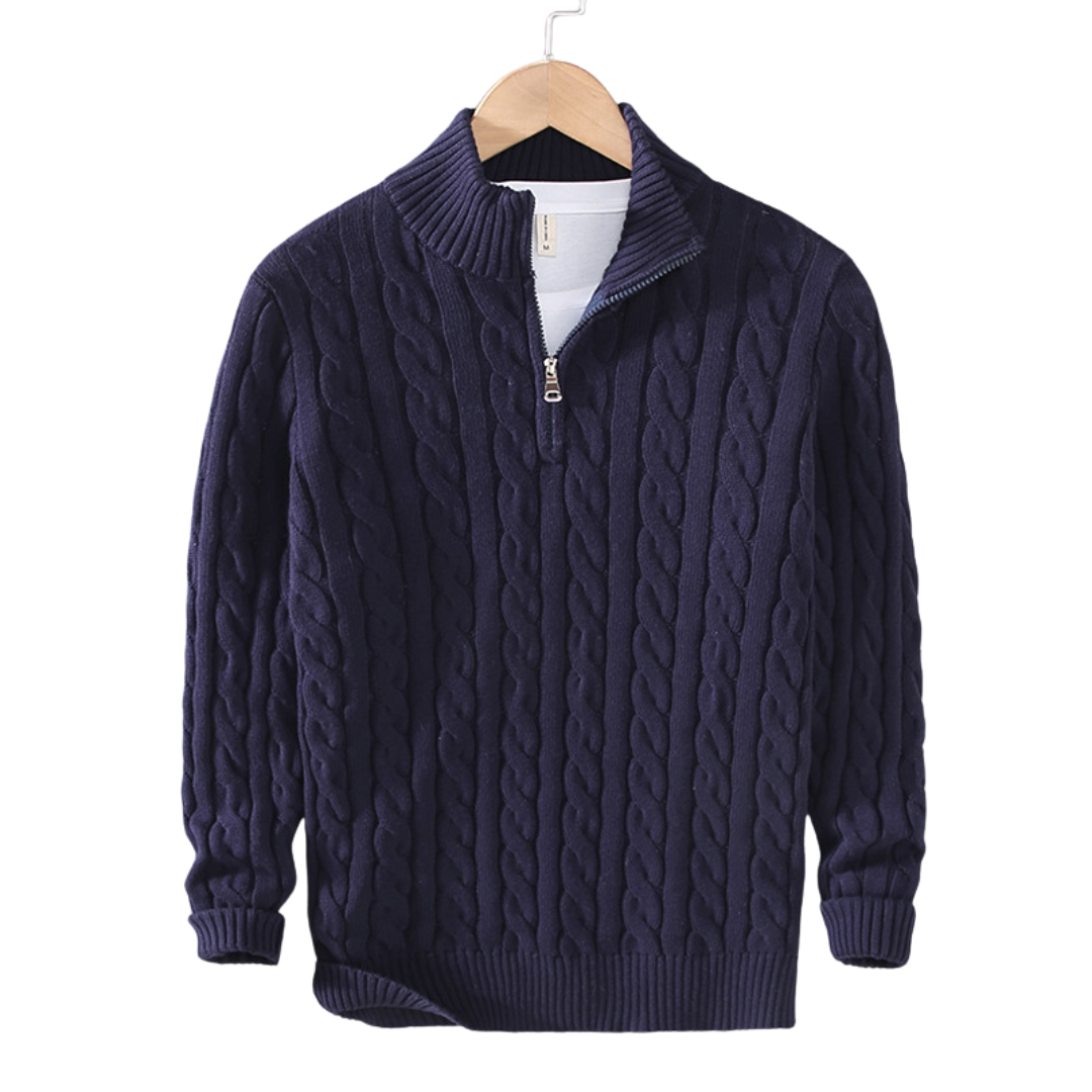 Felpa mezza zip uomo elegante in cotone, colore classico, polsini a coste, design sofisticato per lavoro e tempo libero.