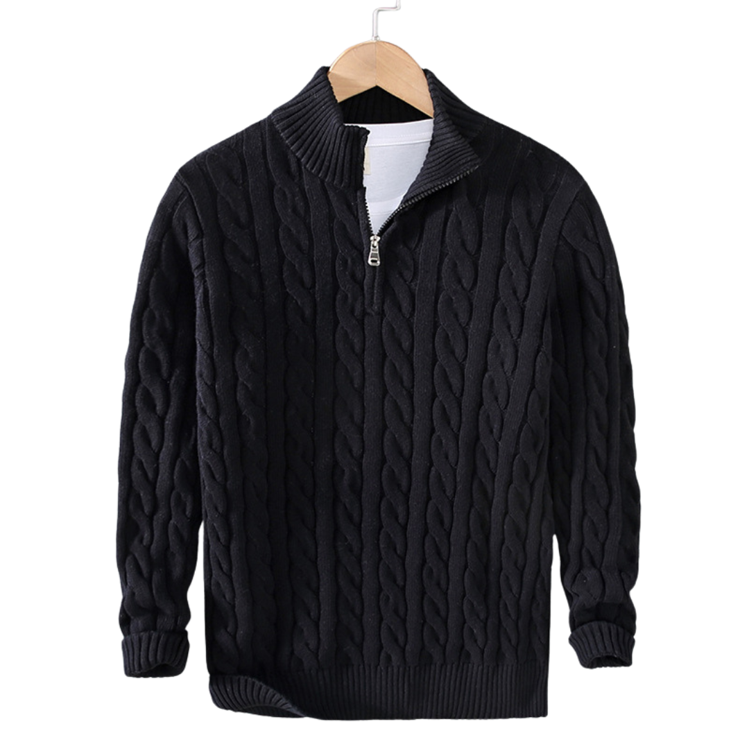 Felpa mezza zip uomo elegante in cotone, colore classico, polsini a coste, design sofisticato per lavoro e tempo libero.