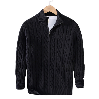 Felpa mezza zip uomo elegante in cotone, colore classico, polsini a coste, design sofisticato per lavoro e tempo libero.