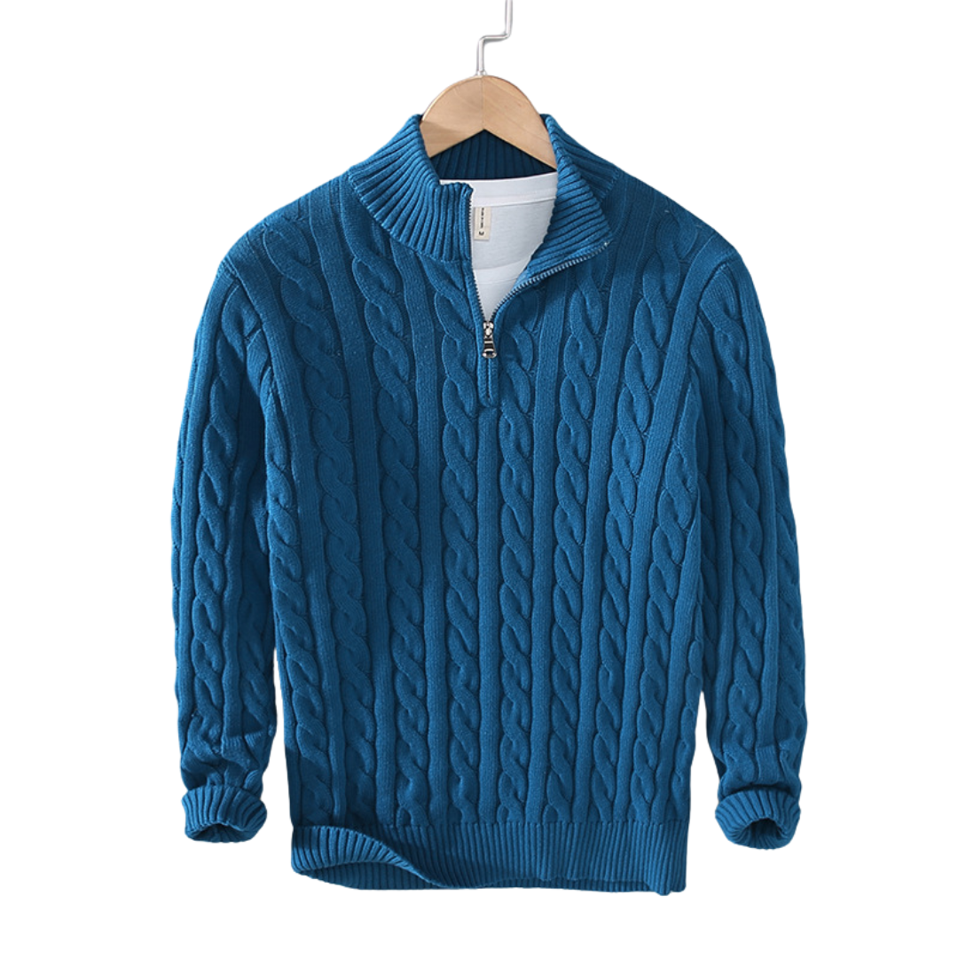 Felpa mezza zip uomo elegante in cotone, colore classico, polsini a coste, design sofisticato per lavoro e tempo libero.