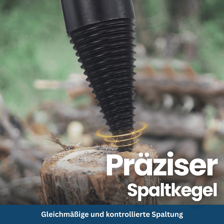 Close-up of log splitter drill bit, emphasizing its durable construction for firewood