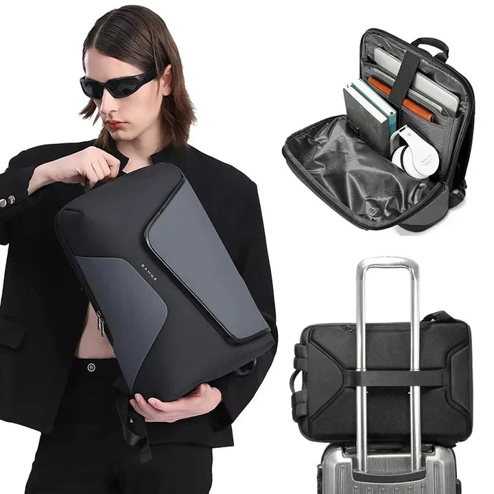 Ergonomic FluxPack waterproof business backpack. Comfortable padded back & shoulder straps for professionals.
