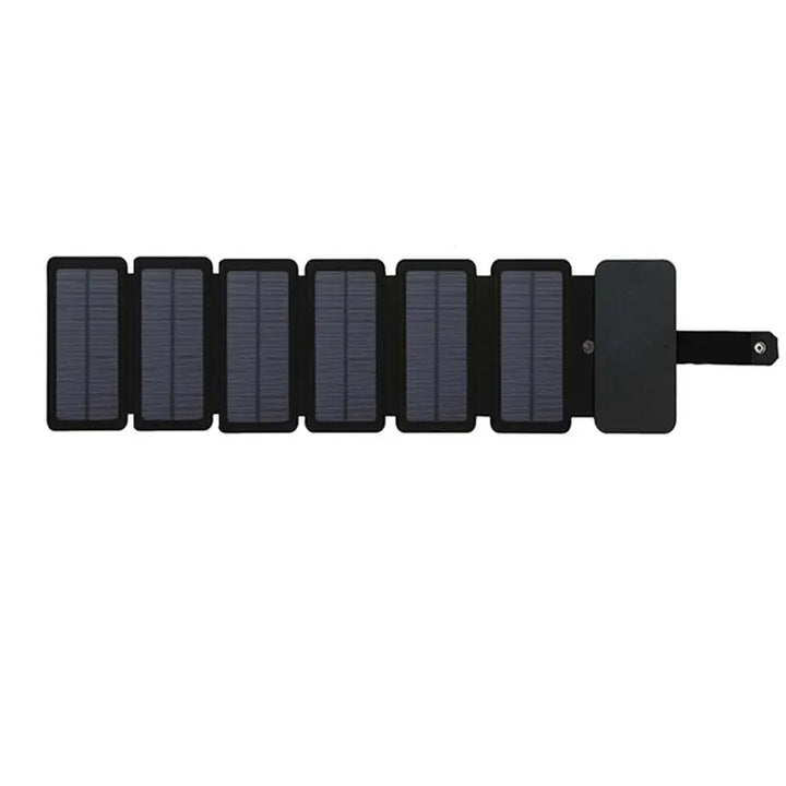 Rugged 28W USB solar charger, weather-resistant design for camping and outdoor activities.