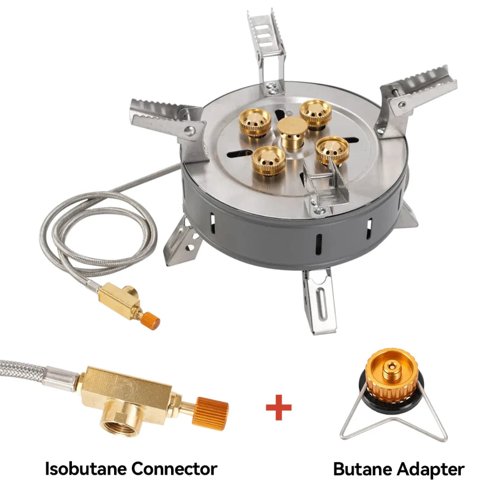 Compact gas camp stove, essential for hikers and backpackers needing a reliable heat source.