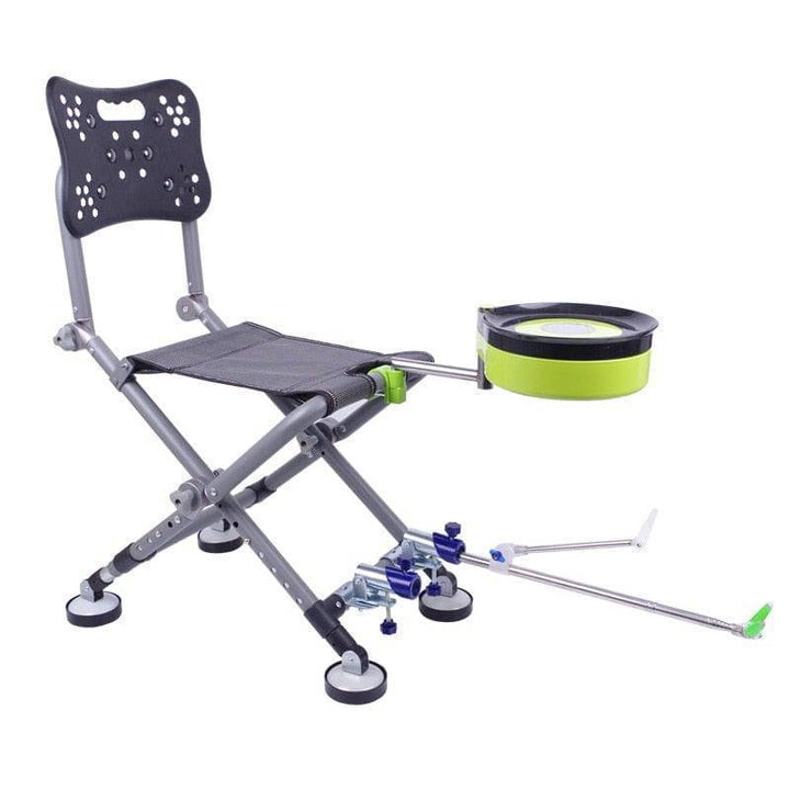 Lightweight foldable fishing chair, ideal for transport and storage, with an adjustable recline.