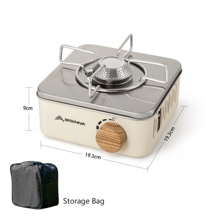Durable mini foldable camping stove, portable gas burner for outdoor cooking, great for hiking and survival gear.