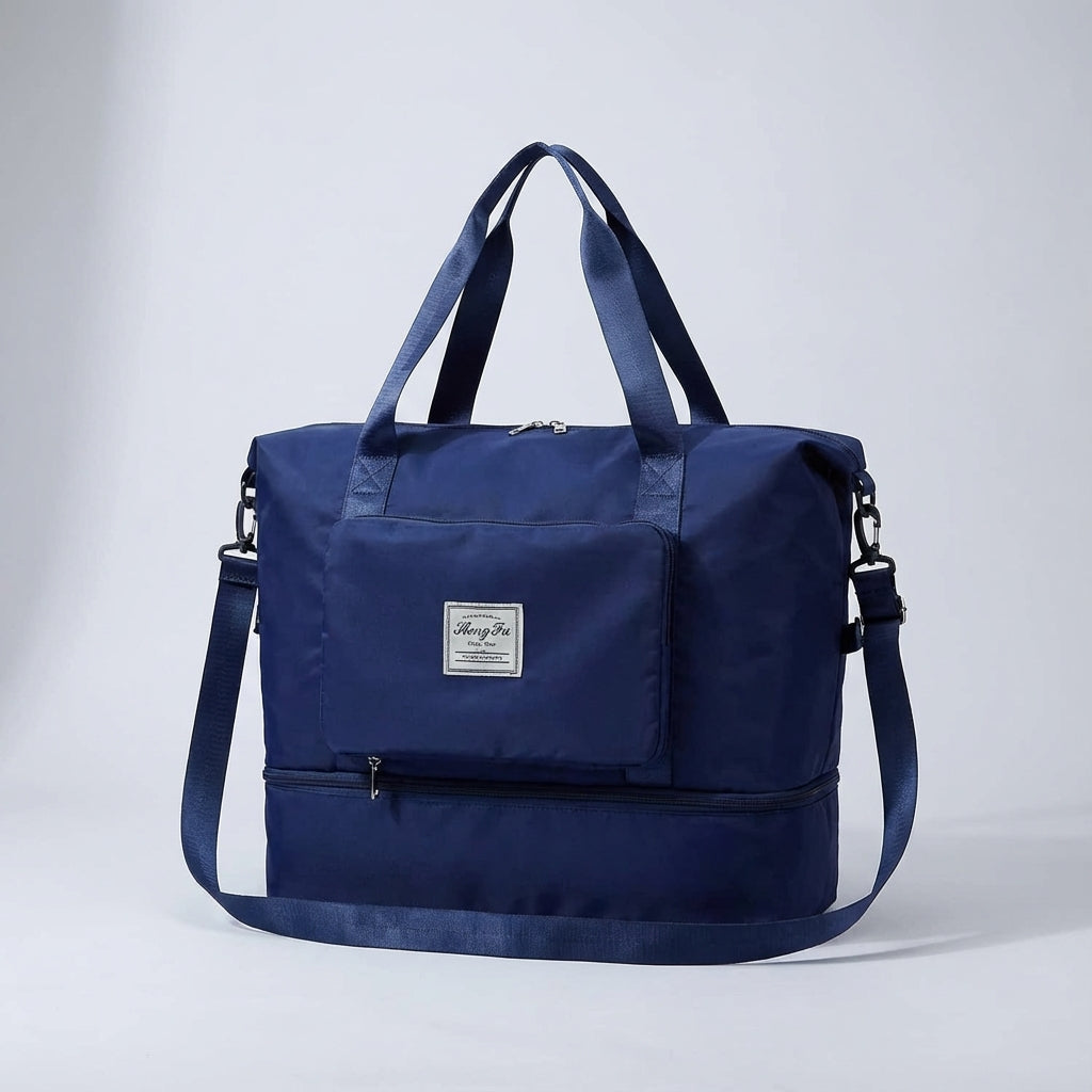 Large capacity foldable duffel bag, ideal for travel, gym, or sports. Lightweight and easy to carry.