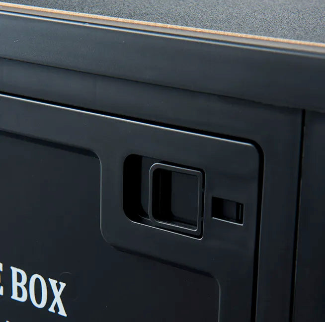 Efficient storage: folding crate with wood top for camp organization