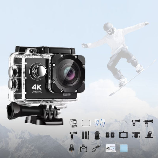 "Fotocamera sportiva 4K Ultra HD impermeabile, WiFi, obiettivo grandangolare, ideale per avventure all'aperto e immersioni."