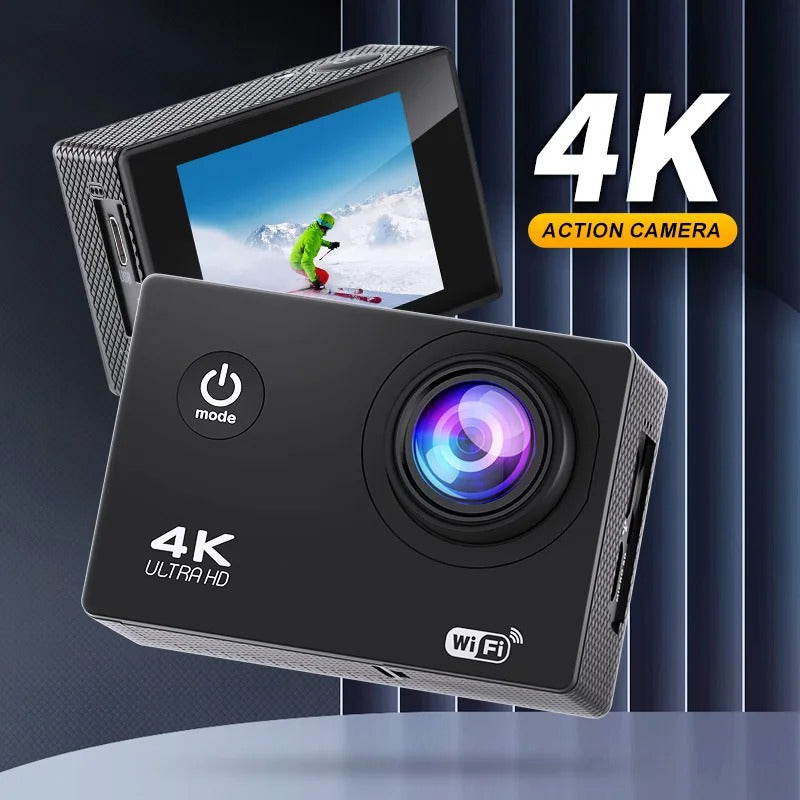 "Fotocamera sportiva 4K Ultra HD impermeabile, WiFi, obiettivo grandangolare, ideale per avventure all'aperto e immersioni."