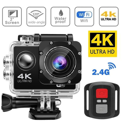 "Fotocamera sportiva 4K Ultra HD impermeabile, WiFi, obiettivo grandangolare, ideale per avventure all'aperto e immersioni."
