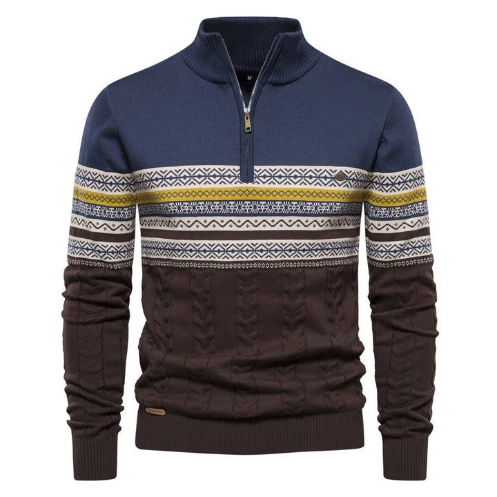 Warm men's half-zip sweater with classic Nordic design, perfect for chilly winter days.
