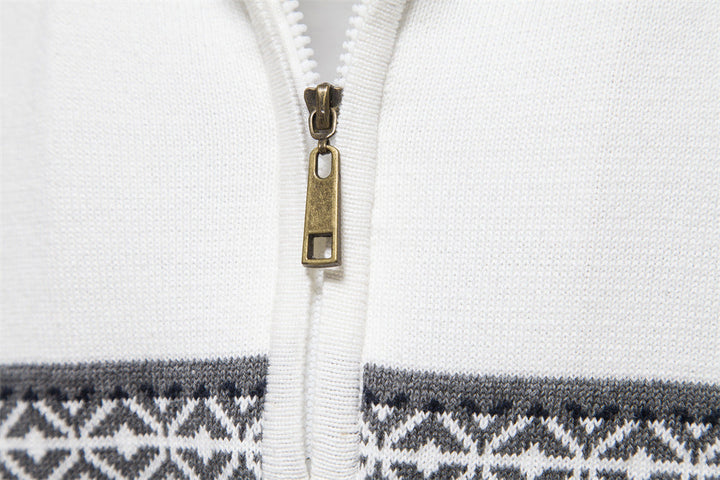 Classic men's half-zip sweater, featuring a timeless Nordic pattern for winter style.