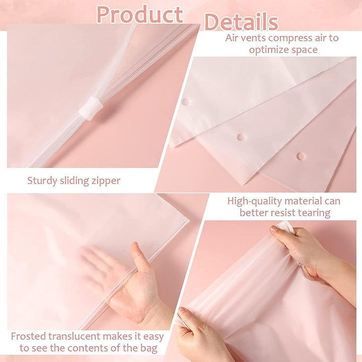 Home organization solution: Frosted plastic storage bags for clothing, linens, & more.