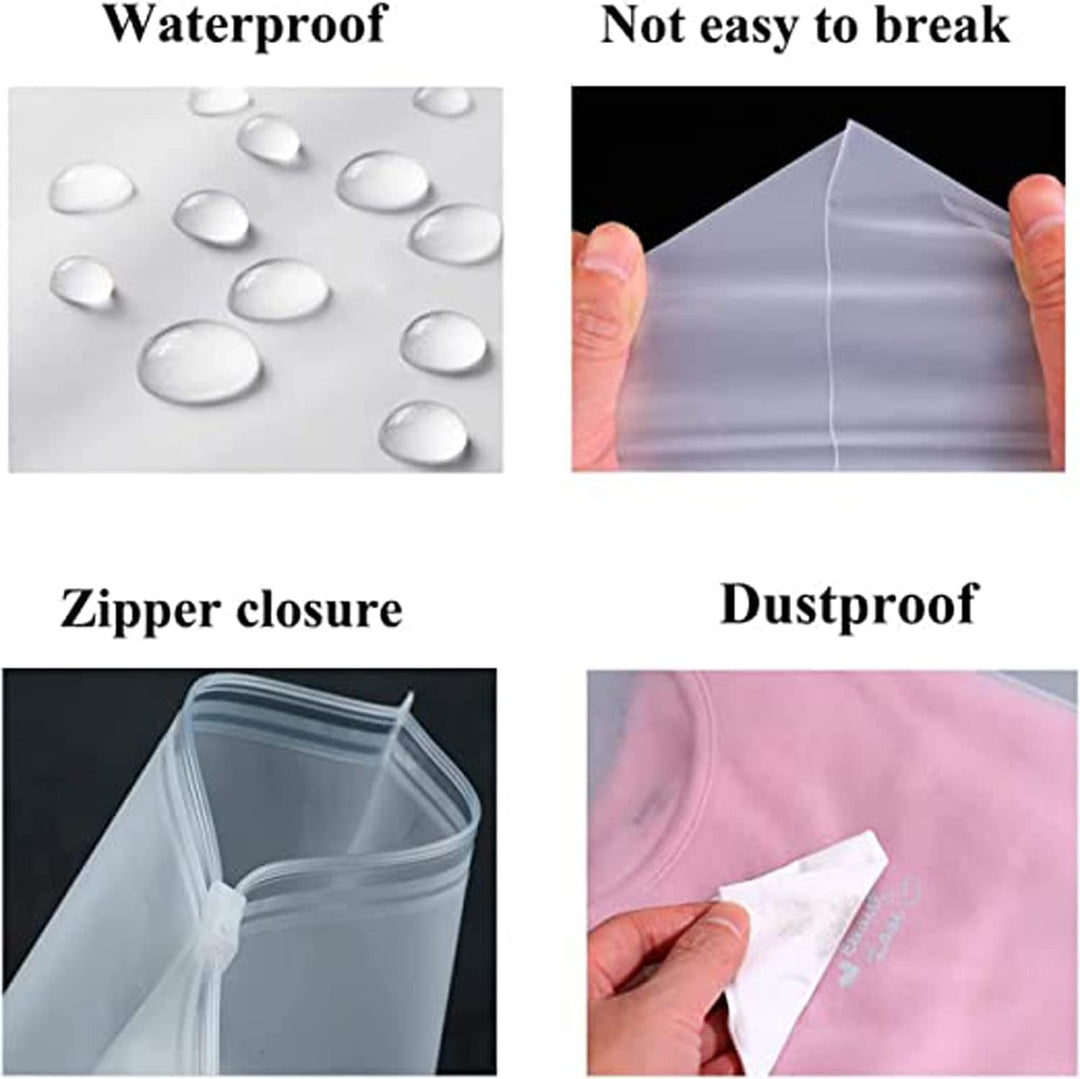 Travel-ready: Frosted zipper bags packed in a suitcase, keeping garments neat & protected.