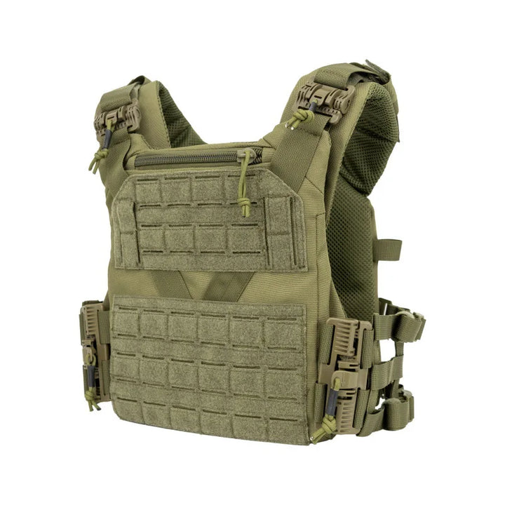 Fully adjustable tactical MOLLE combat vest with front and back plate carrier pockets