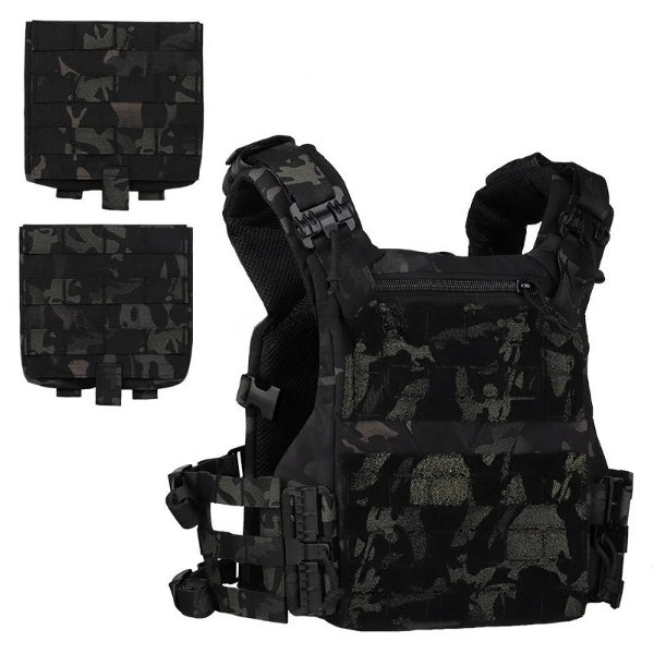 Breathable mesh lining visible inside the MOLLE combat vest for enhanced comfort during use