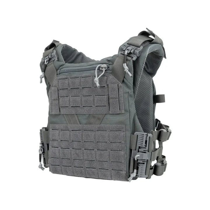 Front view of a rugged, adjustable MOLLE combat vest with quick-release buckles