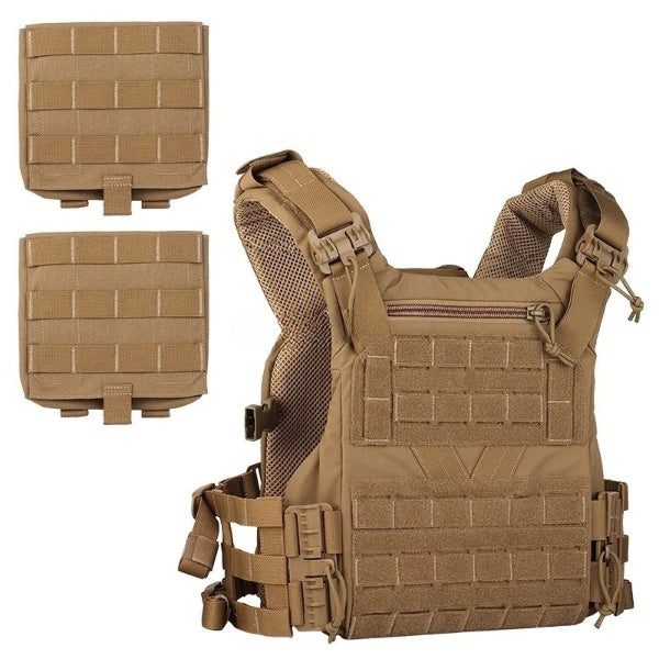 Tactical MOLLE combat vest with included magazine pouches, showing its customizable nature