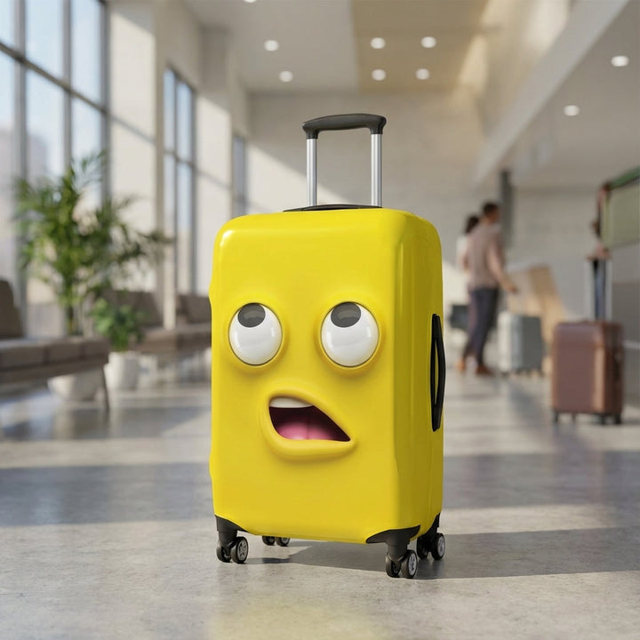 Fun printed stretch luggage cover for suitcases, protecting your travel bag.