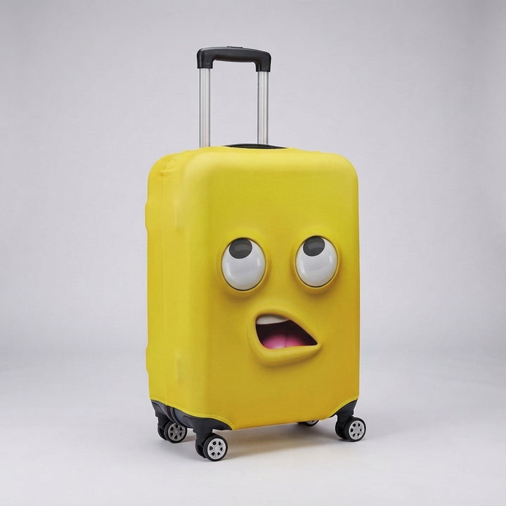 Trendy fun printed luggage cover, a great travel accessory and suitcase protector.