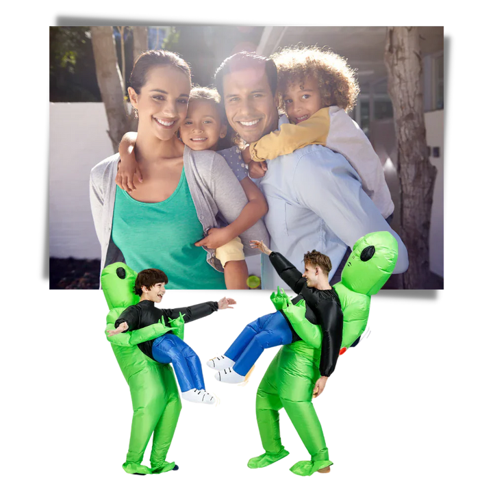 Novelty inflatable alien abduction costume, a unique and funny outfit for Halloween parties, cosplay, or events.