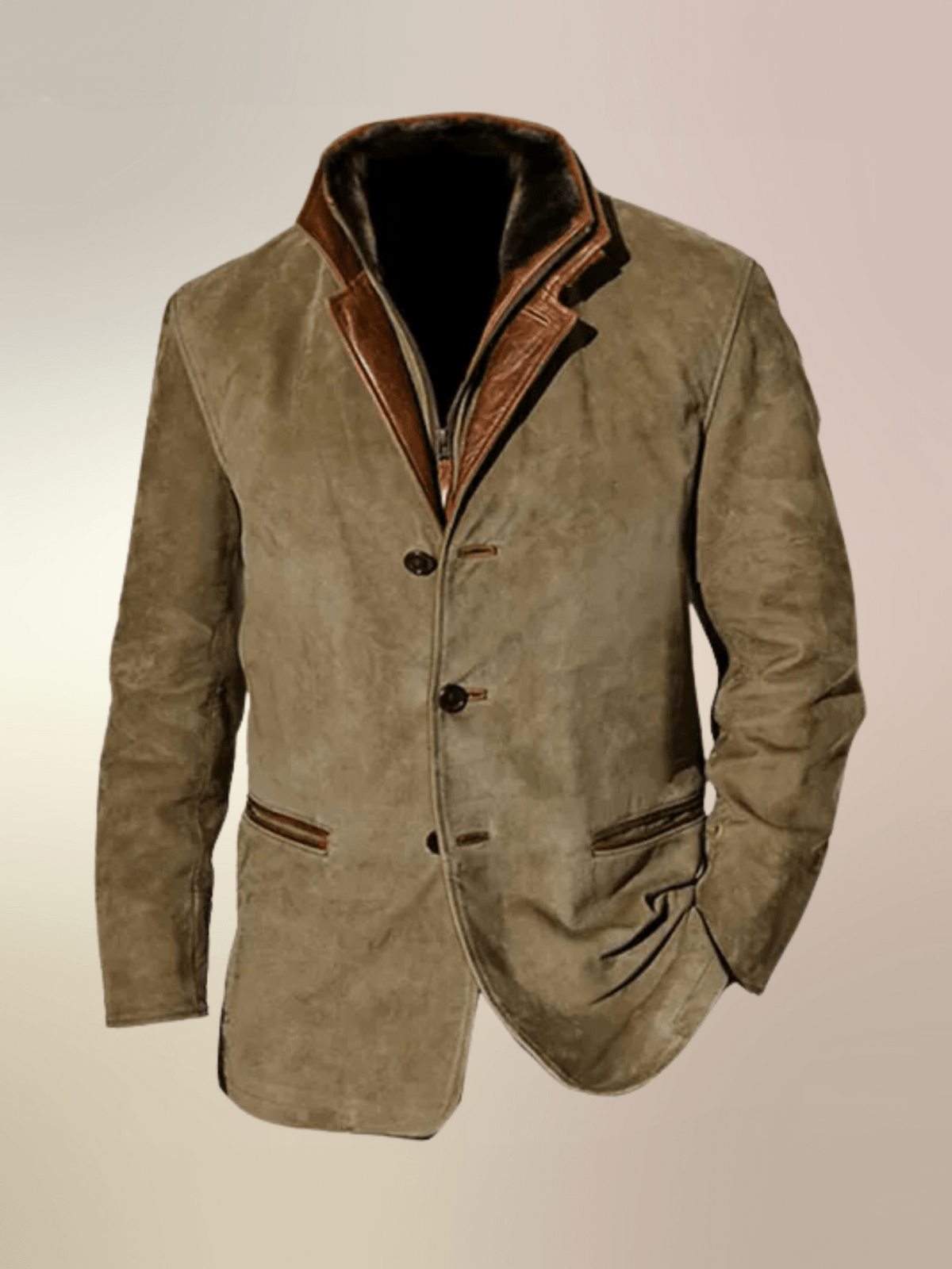 "Giacca di pelle vintage da uomo marrone, design slim, collo alto, perfetta per un look classico e chic in ogni occasione."