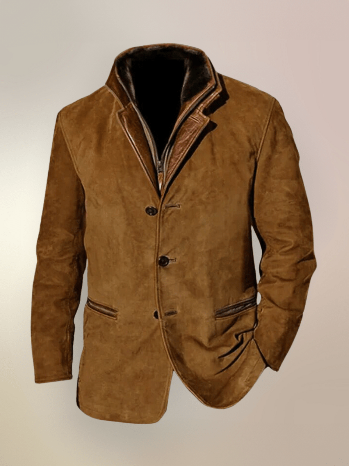 "Giacca di pelle vintage da uomo marrone, design slim, collo alto, perfetta per un look classico e chic in ogni occasione."
