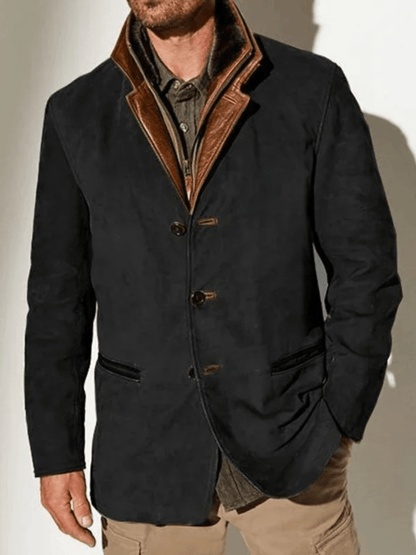 "Giacca di pelle vintage da uomo marrone, design slim, collo alto, perfetta per un look classico e chic in ogni occasione."