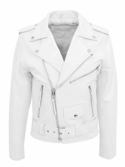 "Giacca in pelle uomo nero-bianco elegante, taglio moderno, materiali pregiati, immagine frontale visibile."
