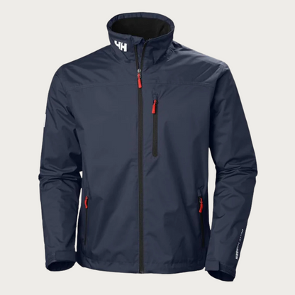 Giacca uomo impermeabile leggera blu, design moderno, cappuccio regolabile, ideale per pioggia e stile quotidiano.