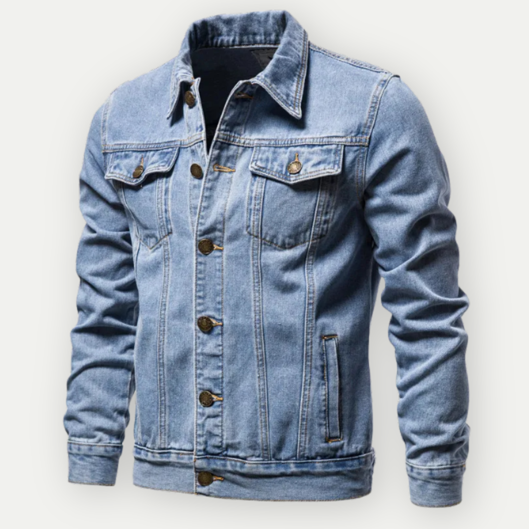 "Giacca Uomo in Denim Trucker, classica con taschini, stile casual, vari colori, robusta e comoda per ogni occasione."