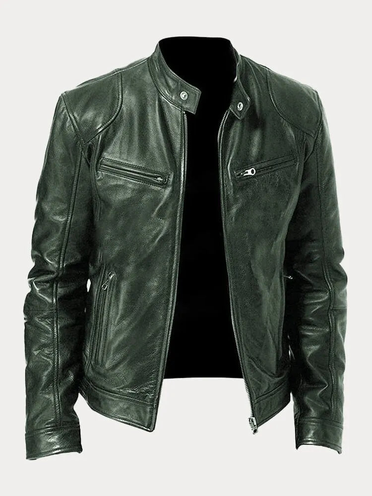Giacca uomo in pelle di alta qualità, design casual ed elegante, cuciture dettagliate, polsini regolabili, disponibile in var
